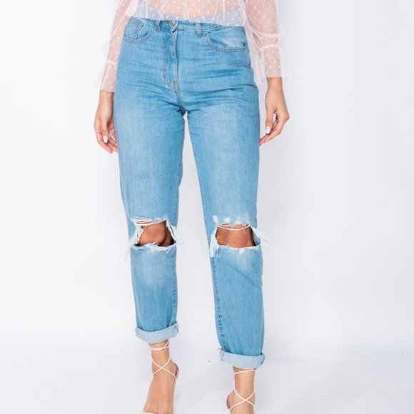 Theodora High Rise Distressed Mom Jeans - Picture 4 of 8
